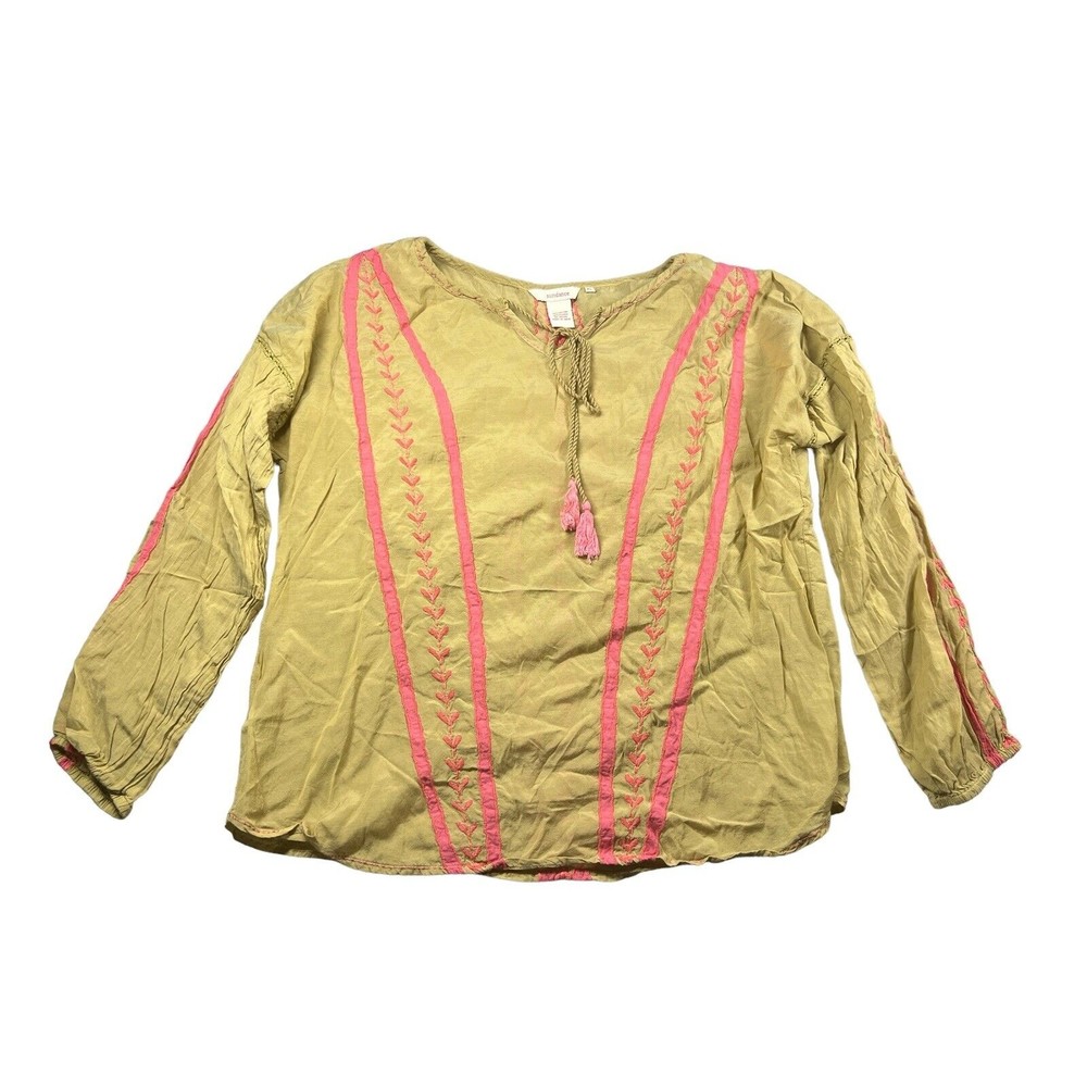 Sundance Womens Dark Mustard Yellow and Pink‎ Embroidered Long Sleeve Blouse PL